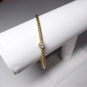 Judith Ripka Sterling Silver 925 & CZ Gold Tone Rope Cable Twist Bangle Bracelet